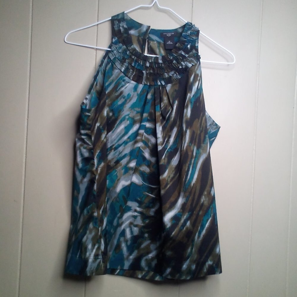 Ann Taylor Blouse SP S Petite Sleeveless Brown Blue